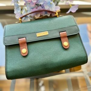 AUTHENTIC VINTAGE PHILIPPE CHARRIOL PARIS GREEN LEATHER & GOLD HARDWARE HANDBAG